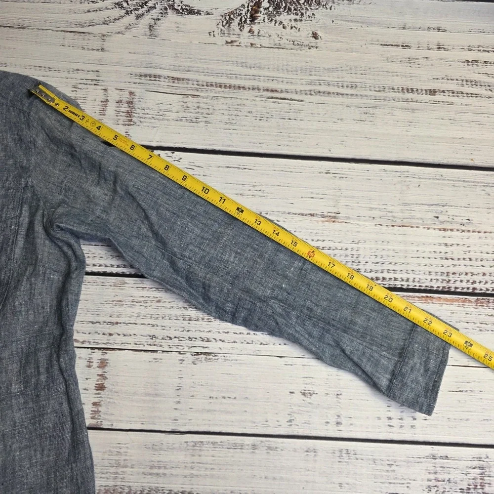 J Jill Love‎ Linen Womens XS Chambray Pocket Tie Linen Collared Button Coat Blue